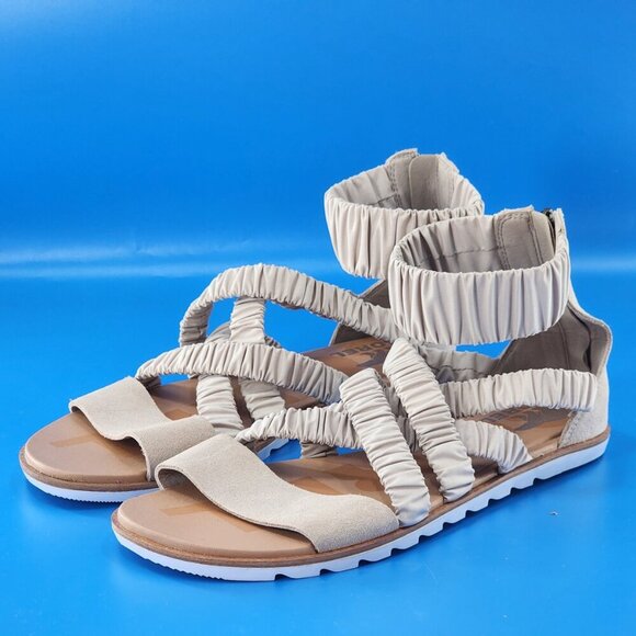 SOREL Women's Ella II Ankle Strap Sandals Stretch Strappy Suede Zip Gray - Picture 3 of 9